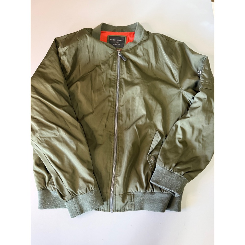 No Boundaries Mens Olive Green Bomber Flight Jacket Orange Lining NBM40701Y M